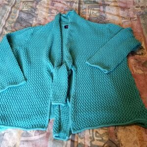 Jones New York Signature PM Crochet Longsleeves Blue Opened Crochet Bow Women's.